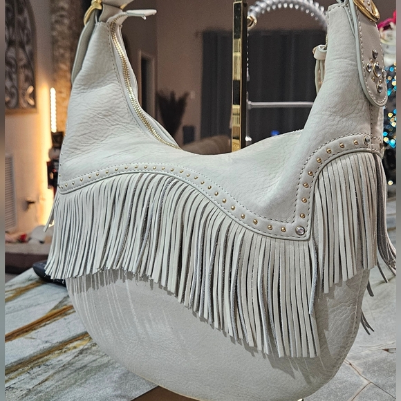 Michael Kors Handbags - Michael Kors Cream Leather Fringe Hobo Bag Y2K